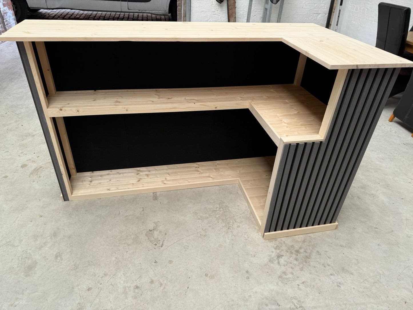Handmade L-Shaped Wooden Home Bar