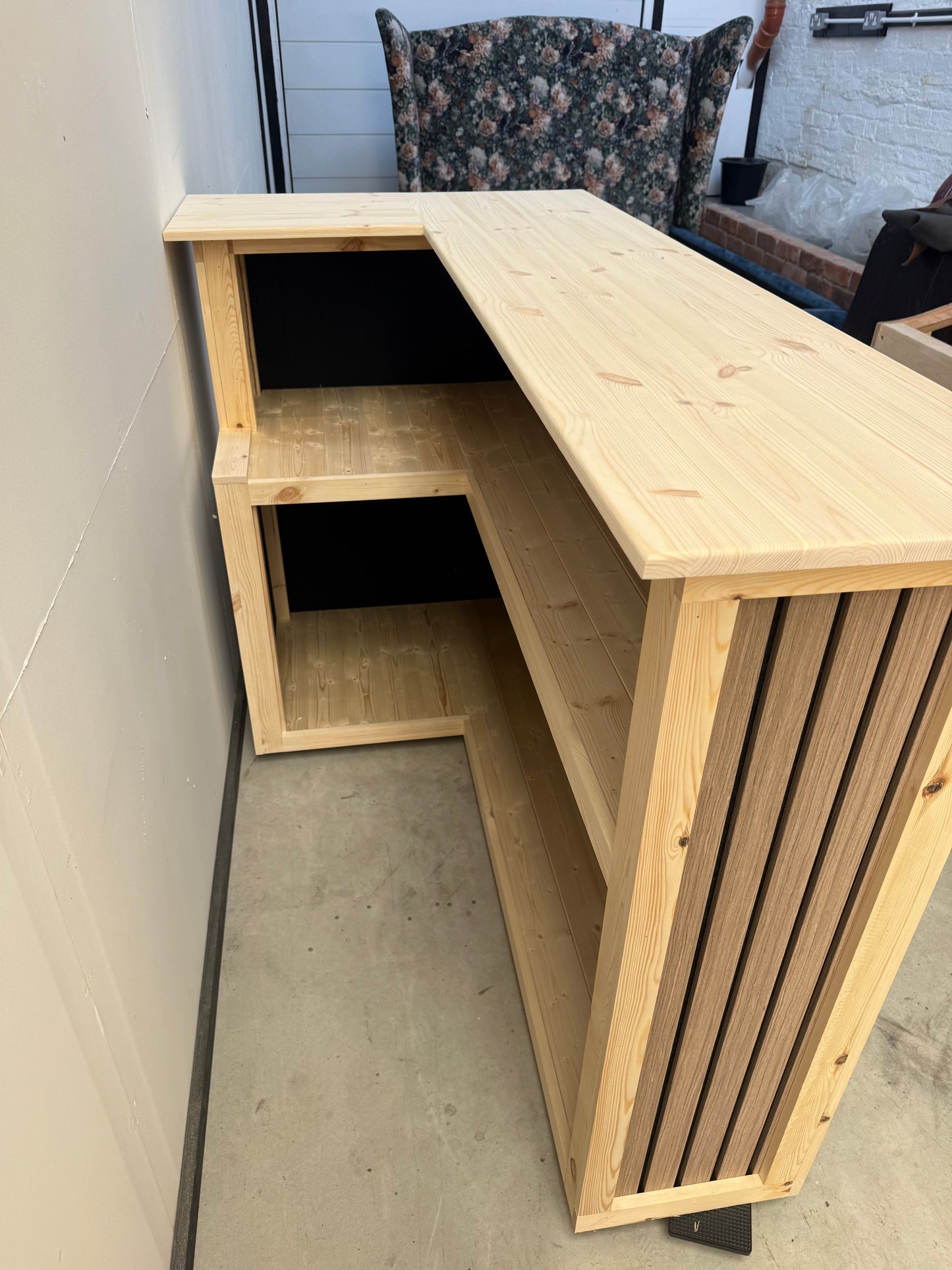 Handmade L-Shaped Wooden Bar – Acoustic Panel Front – Custom Sizes UK