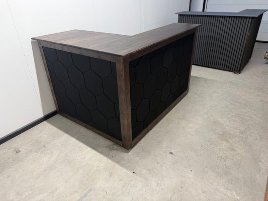 L-Shaped Wooden Bar with Acoustic Panels – Custom Made – Space for Large Fridge