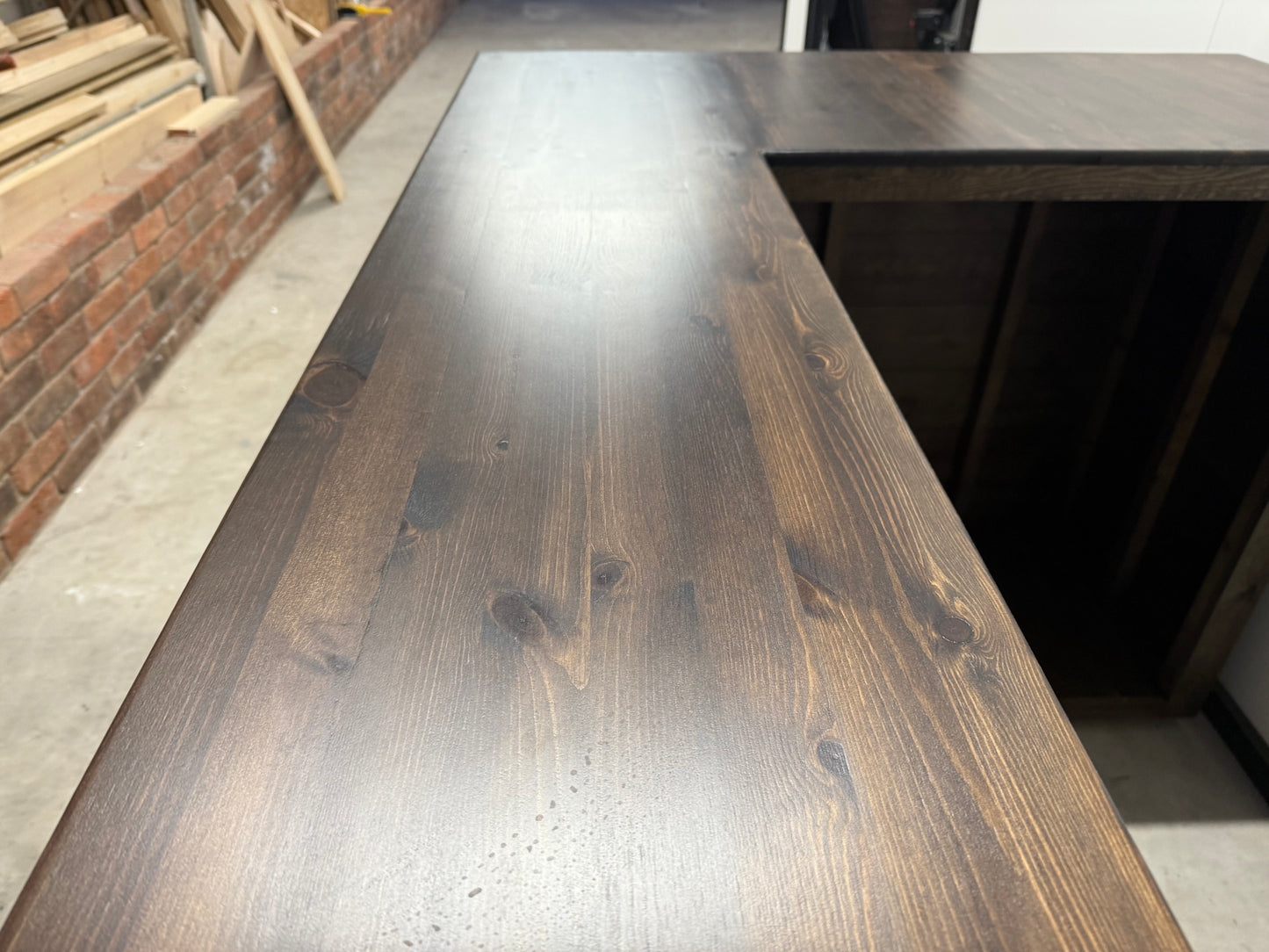 L-Shaped Wooden Bar with Acoustic Panels – Custom Made – Space for Large Fridge