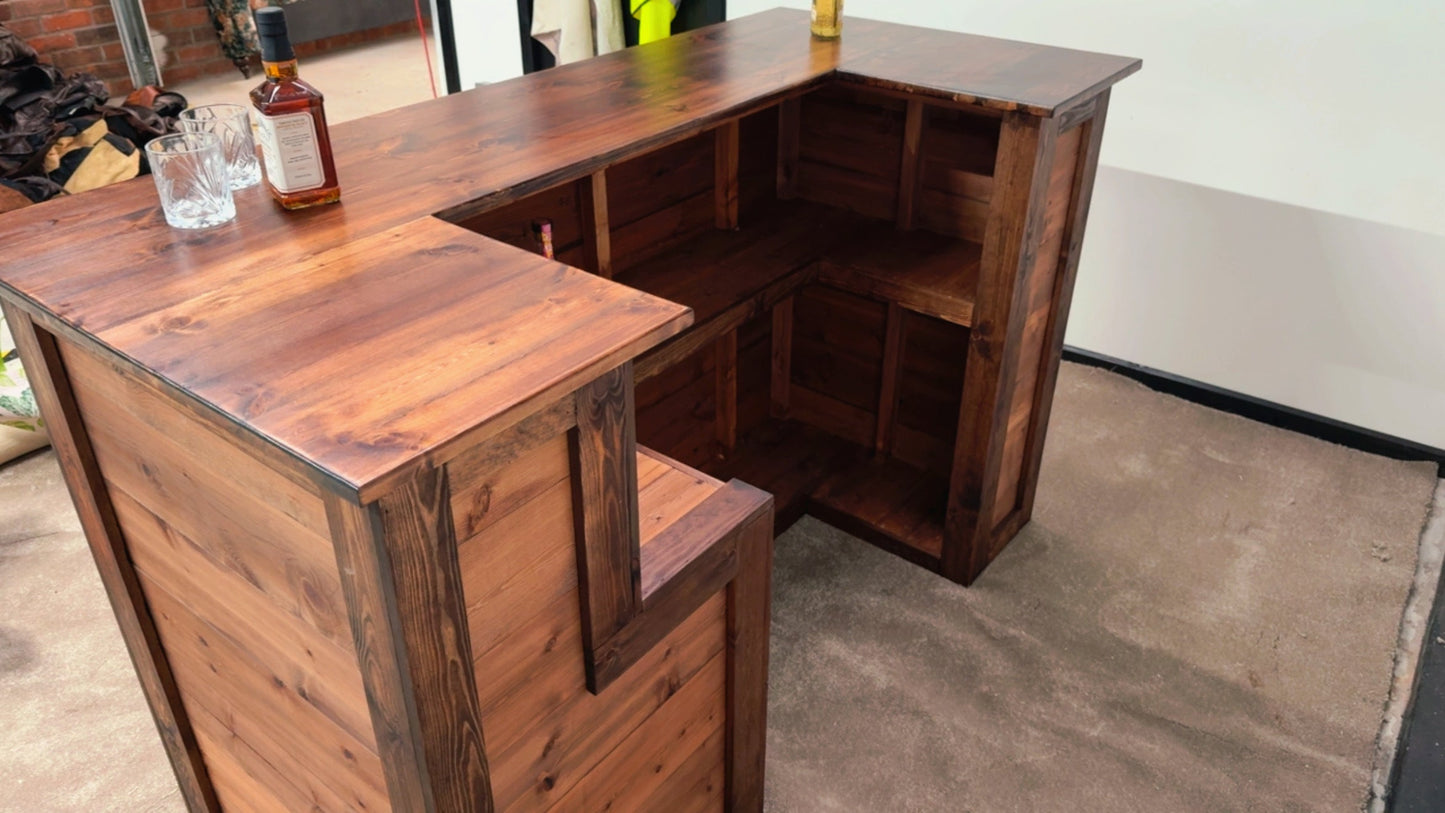 U-Shape Handmade Wooden Bar Pub Rustic Solid Wood Man Cave Garden Drinks Counter
