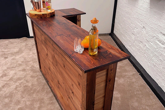 Handmade Wooden Home Bar Pub | Rustic Solid Wood Man Cave Garden Drinks Counter