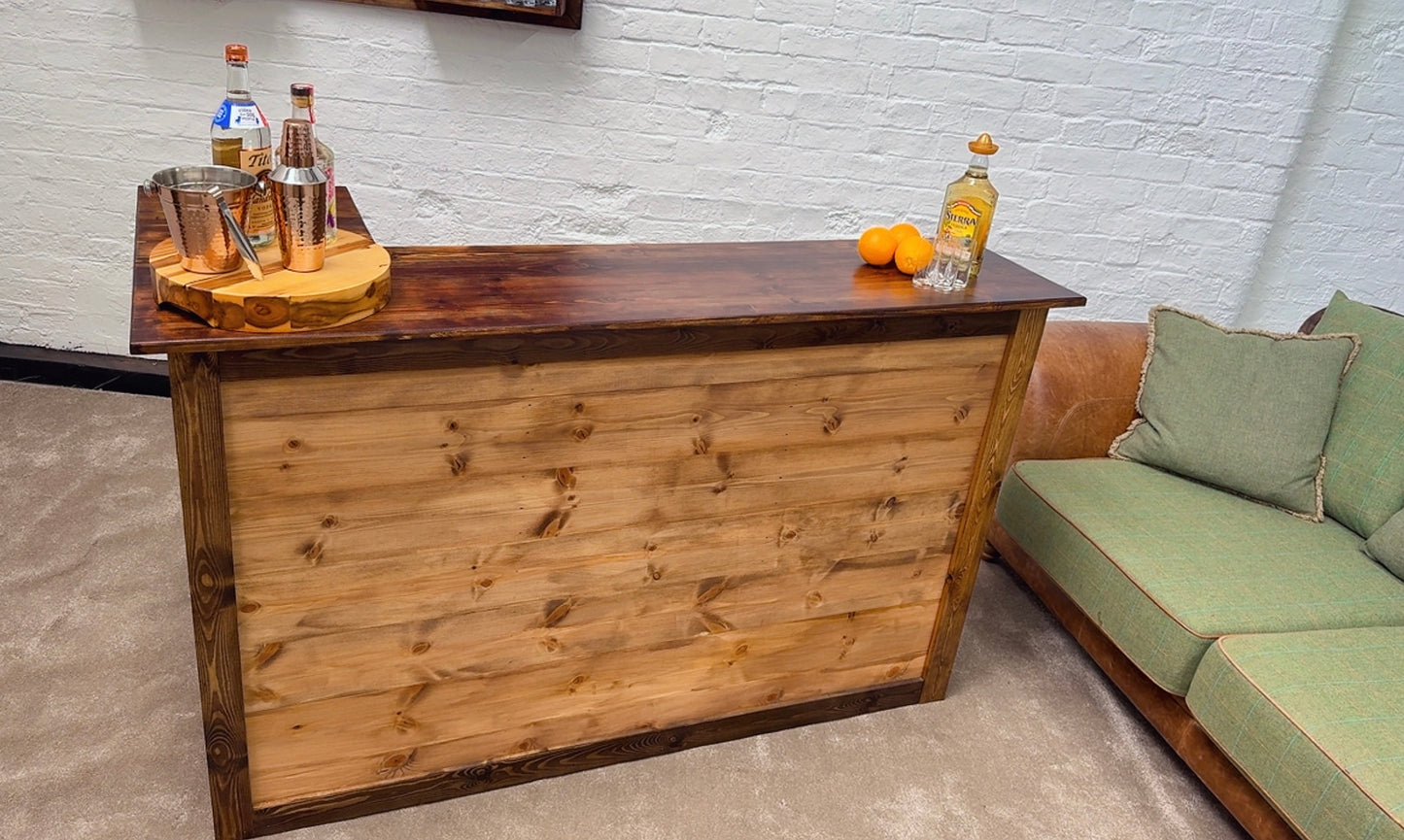 Handmade Wooden Home Bar Pub | Rustic Solid Wood Man Cave Garden Drinks Counter