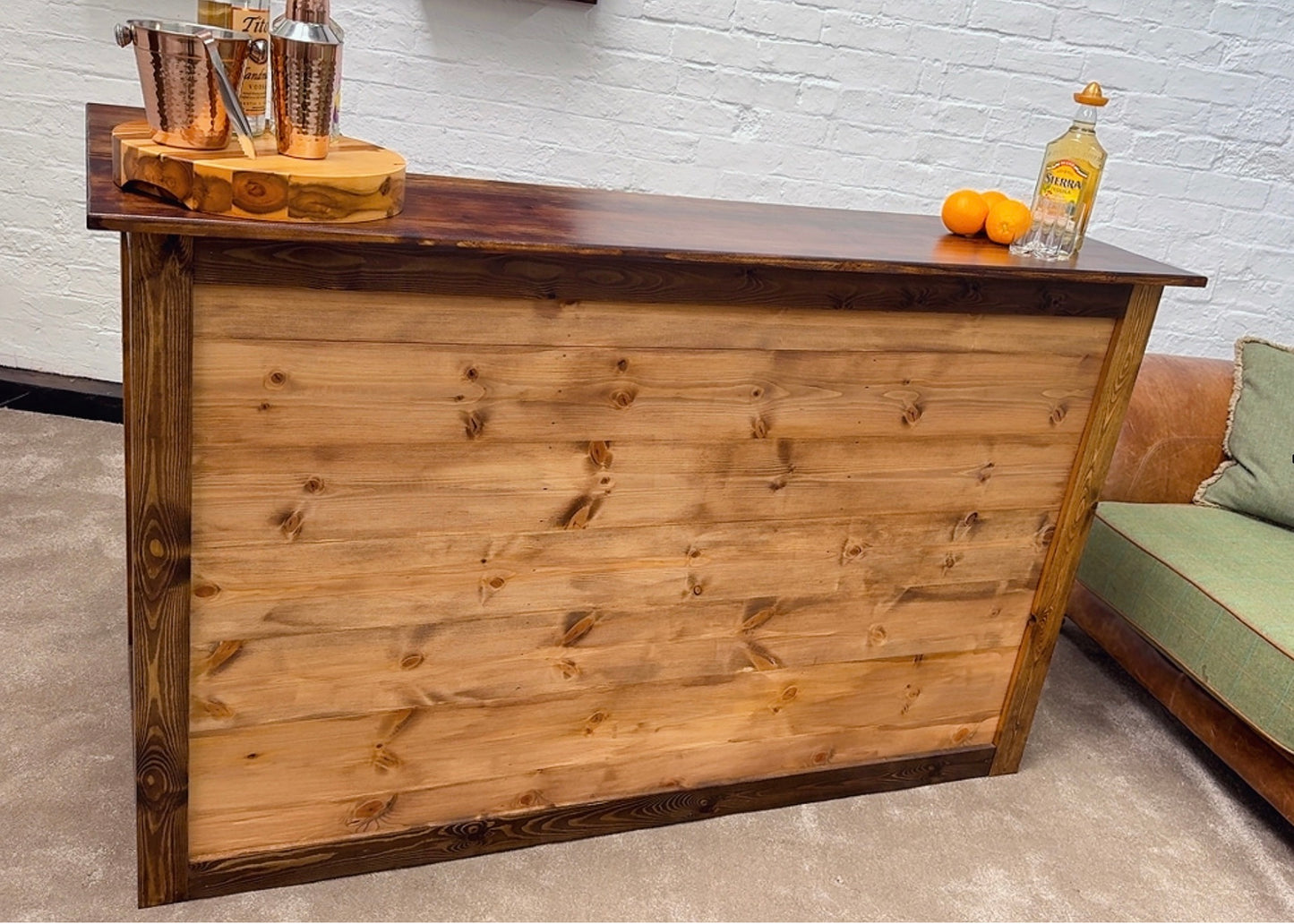 Handmade Wooden Home Bar Pub | Rustic Solid Wood Man Cave Garden Drinks Counter