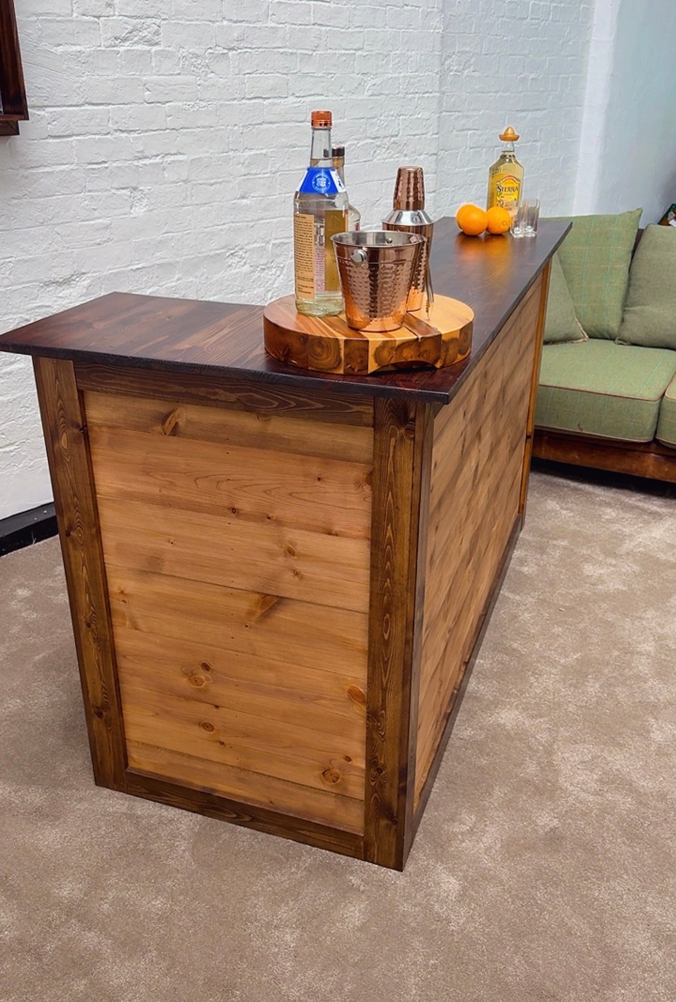 Handmade Wooden Home Bar Pub | Rustic Solid Wood Man Cave Garden Drinks Counter