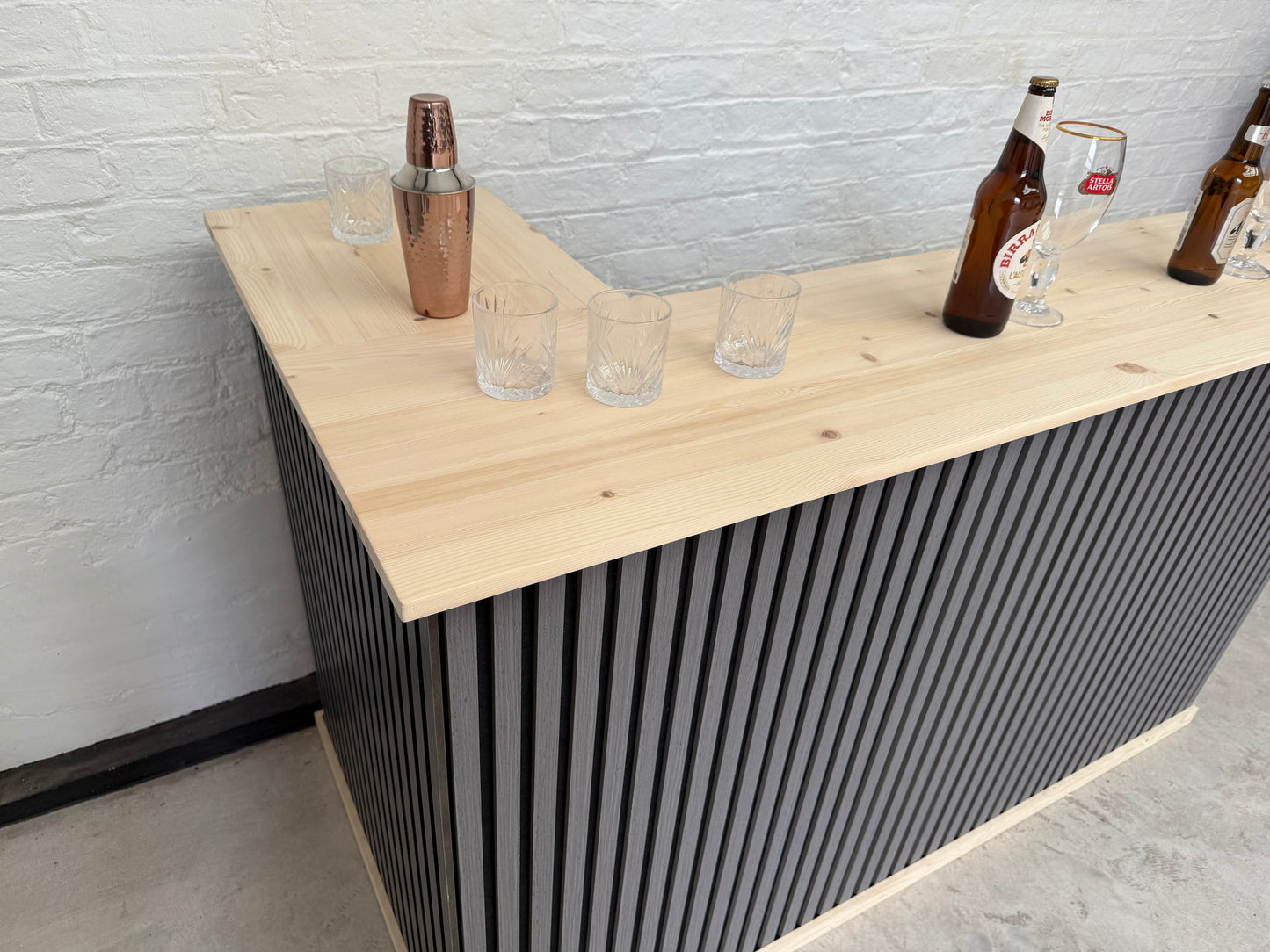 Handmade L-Shaped Wooden Bar – Acoustic Panel Front – Custom Sizes UK