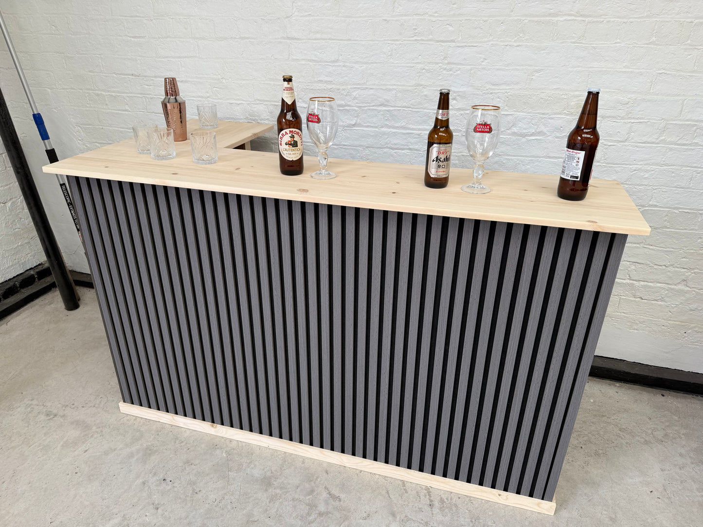 Handmade L-Shaped Wooden Bar – Acoustic Panel Front – Custom Sizes UK