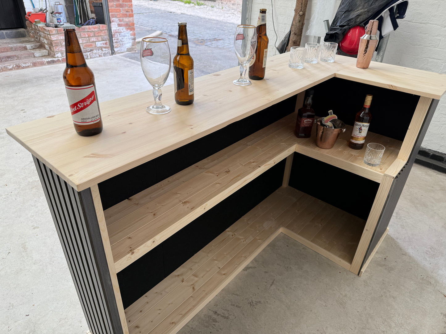 Handmade L-Shaped Wooden Bar – Acoustic Panel Front – Custom Sizes UK