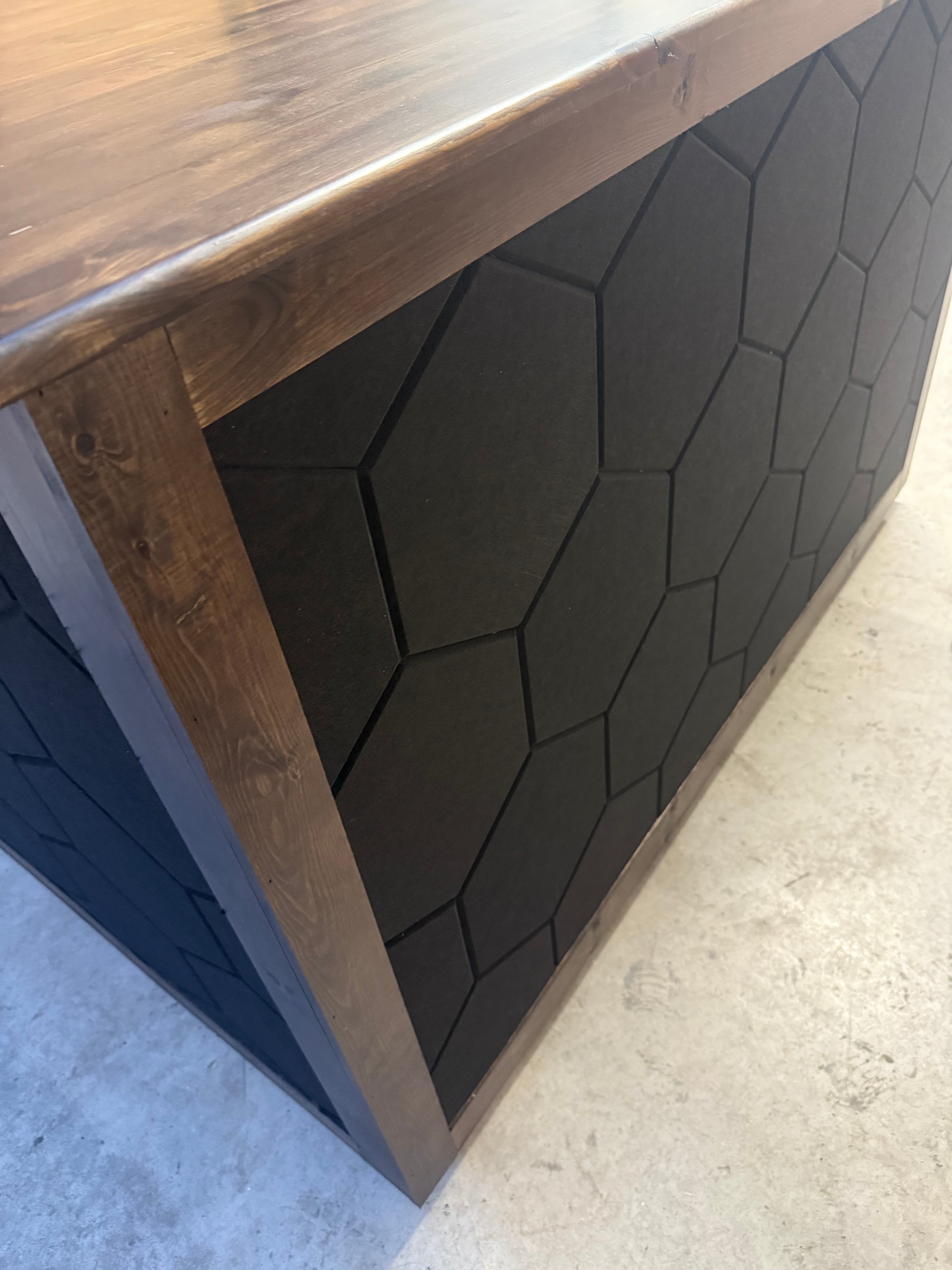 Hexagon detailing, cut and set piece by piece.